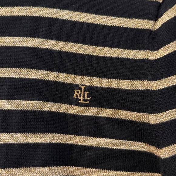 Lauren Ralph Lauren Petite XS Black Gold Metallic Striped Turtleneck Sweater LRL - Picture 3 of 5